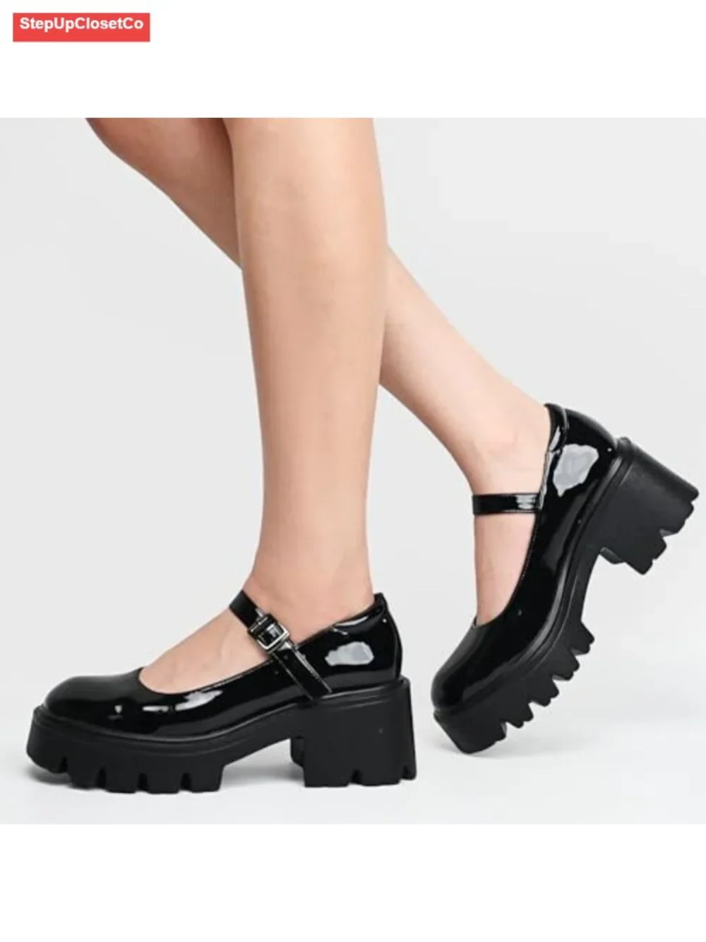 Platform Mary Janes - Round Toe Chunky Dress Shoes with Ankle Strap